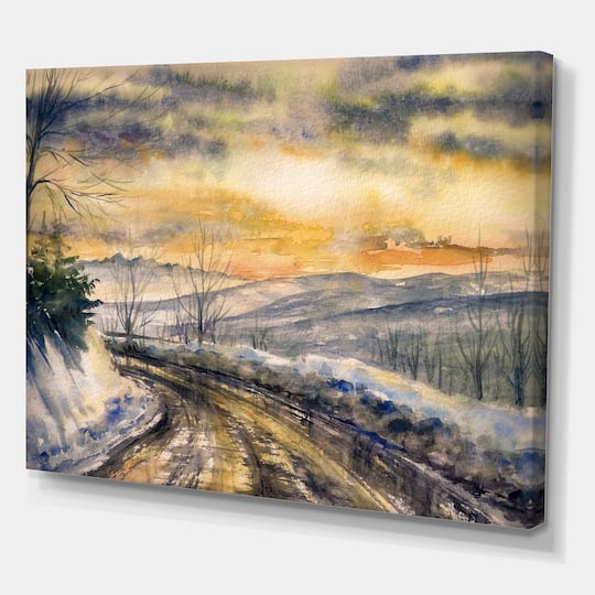 Designart - Winter Landscape With Road Under Bright Sunset